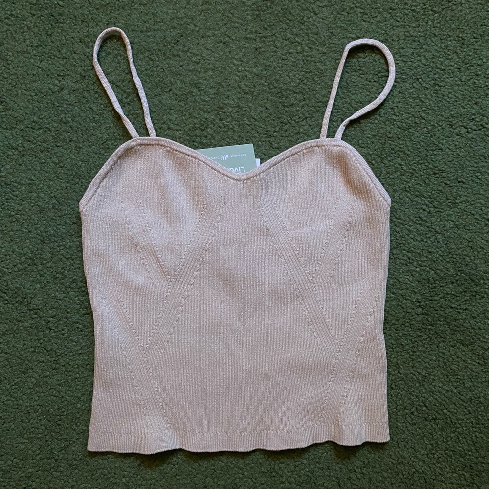 NWT H&M Beige Sweetheart Neckline Cropped Knit Tank Top - Small XS